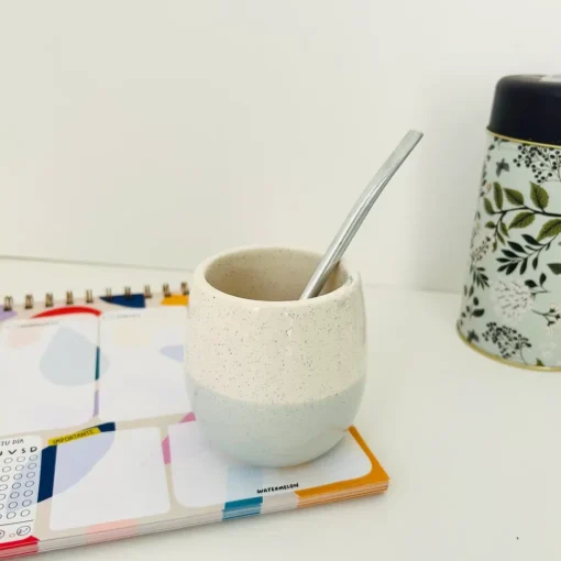 Mate + Bombilla Ceramica - Water CELESTE