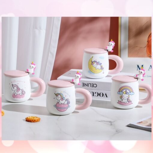 Taza de Cerámica con Tapa + Cucharita Unicornio - Imagen 2